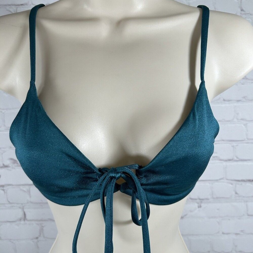 OneOne Swimwear Green Keyhole Front Tie Pullover Swimsuit Triangle Top Women’s M